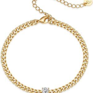 14K Gold Plated Cubic Zirconia Bracelet Bridesmaid Curb Chain Jewelry